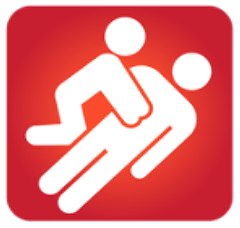 Graphic icon of person doing chest compressions.